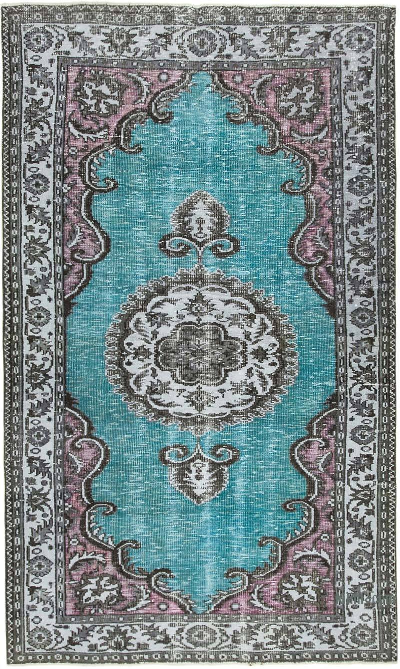 Aqua Hand Carved Over-Dyed Rug - 5'  x 8' 3" (60" x 99") - K0051588