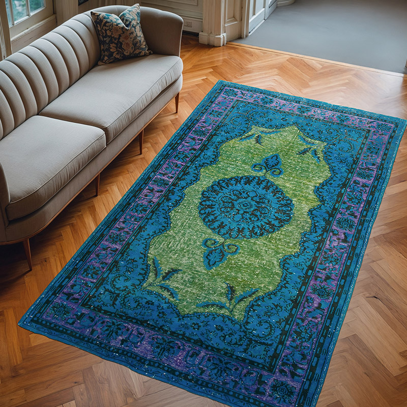Green Hand Carved Over-Dyed Rug - 6' 2" x 10' 6" (74" x 126") - K0051599