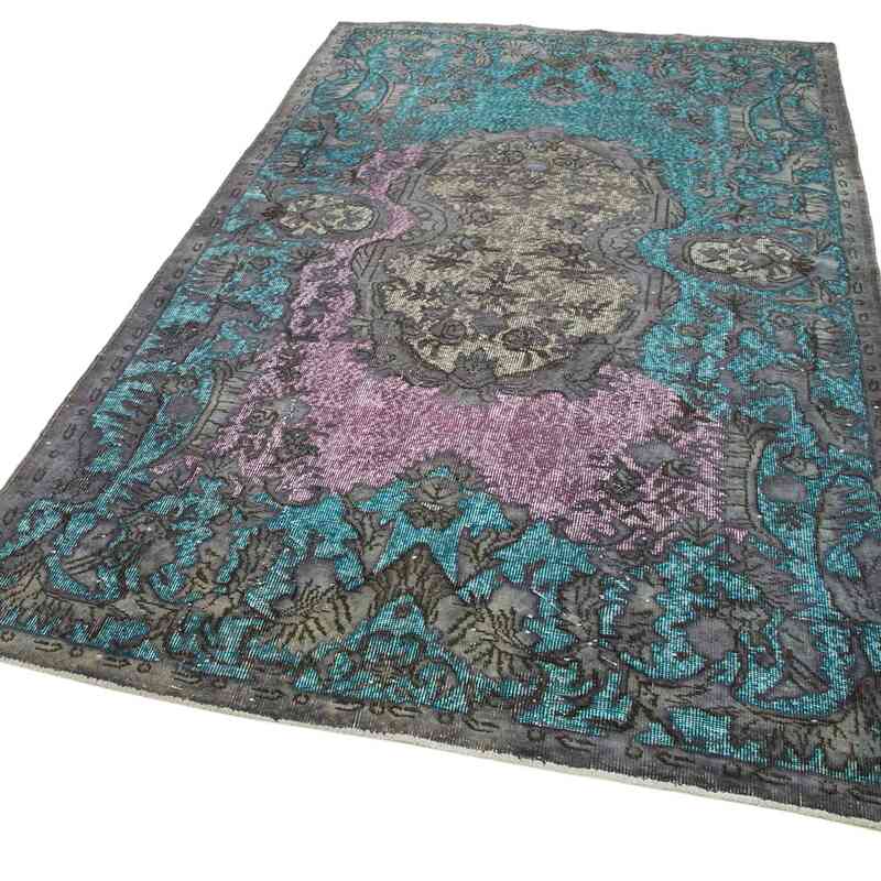Gris, Turquesa Alfombra Tallada a Mano Sobre Teñida - 163 cm x 280 cm - K0051683