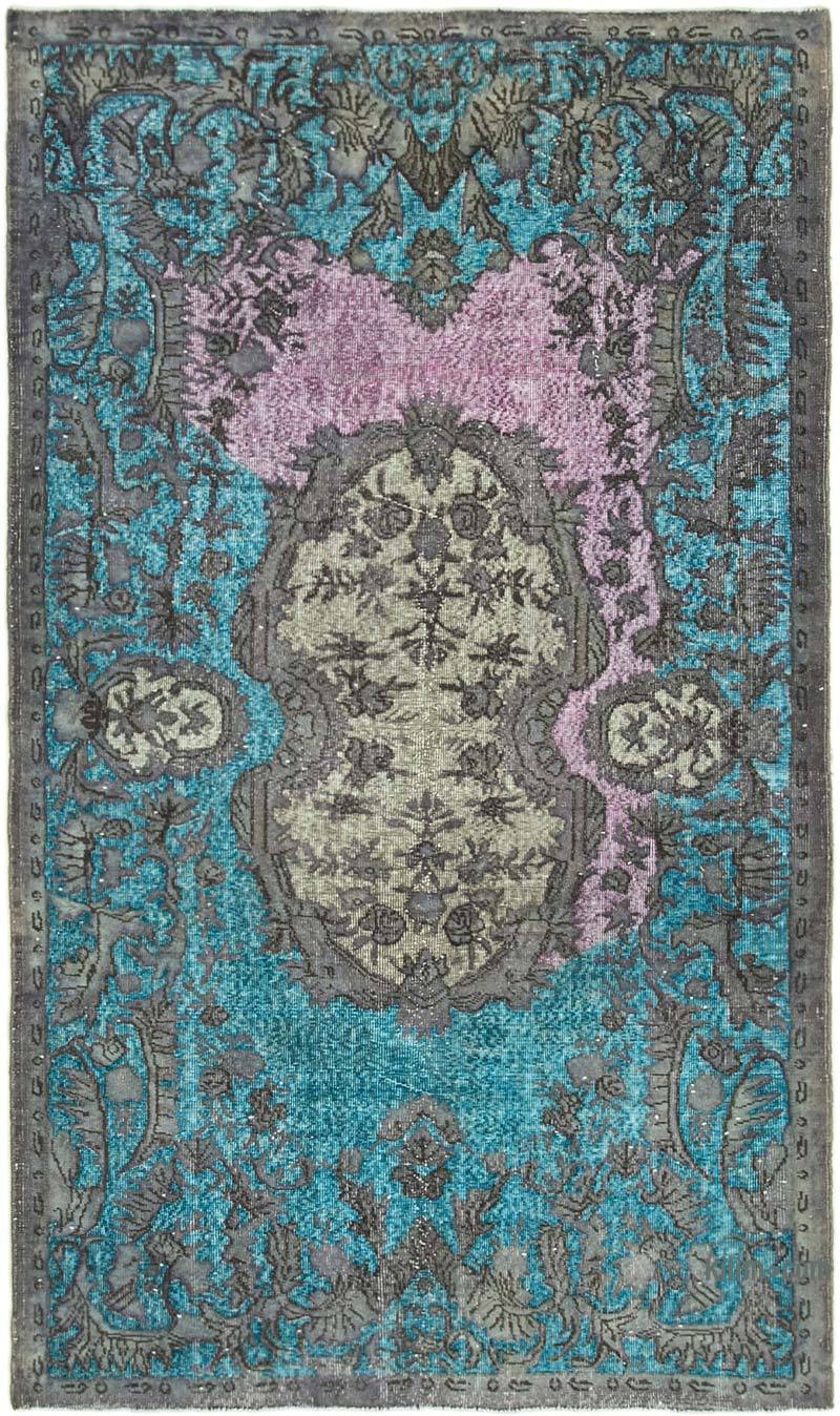 Gris, Turquesa Alfombra Tallada a Mano Sobre Teñida - 163 cm x 280 cm - K0051683