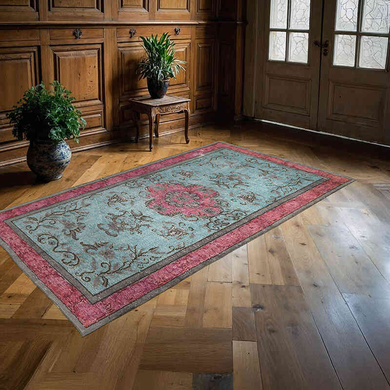 Gray Hand Carved Over-Dyed Rug - 4' 7" x 8' 2" (55" x 98") - K0051915