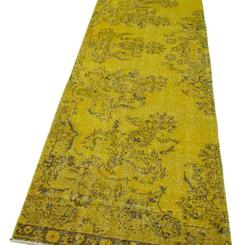 Amarillo Alfombra de Pasillo Turca Vintage Sobreteñida - 85 cm x 337 cm - K0052131