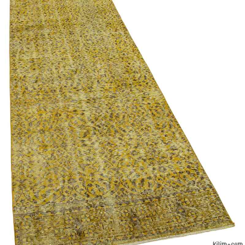 Amarillo Alfombra de Pasillo Turca Vintage Sobreteñida - 90 cm x 298 cm - K0052135