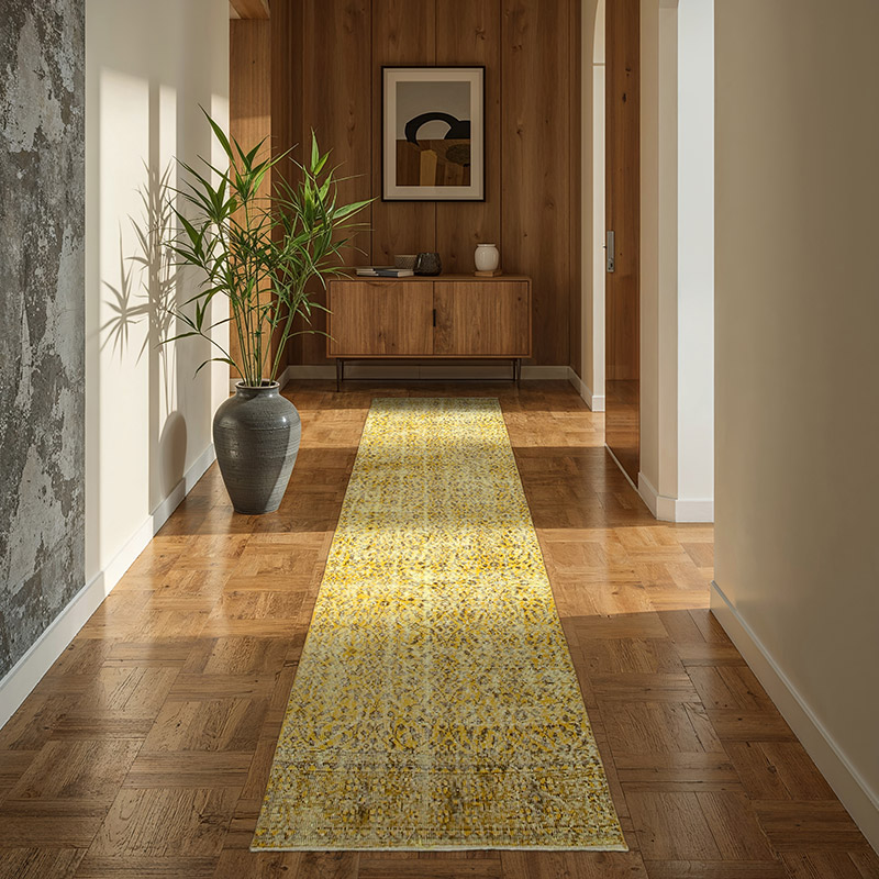 Amarillo Alfombra de Pasillo Turca Vintage Sobreteñida - 90 cm x 298 cm - K0052135