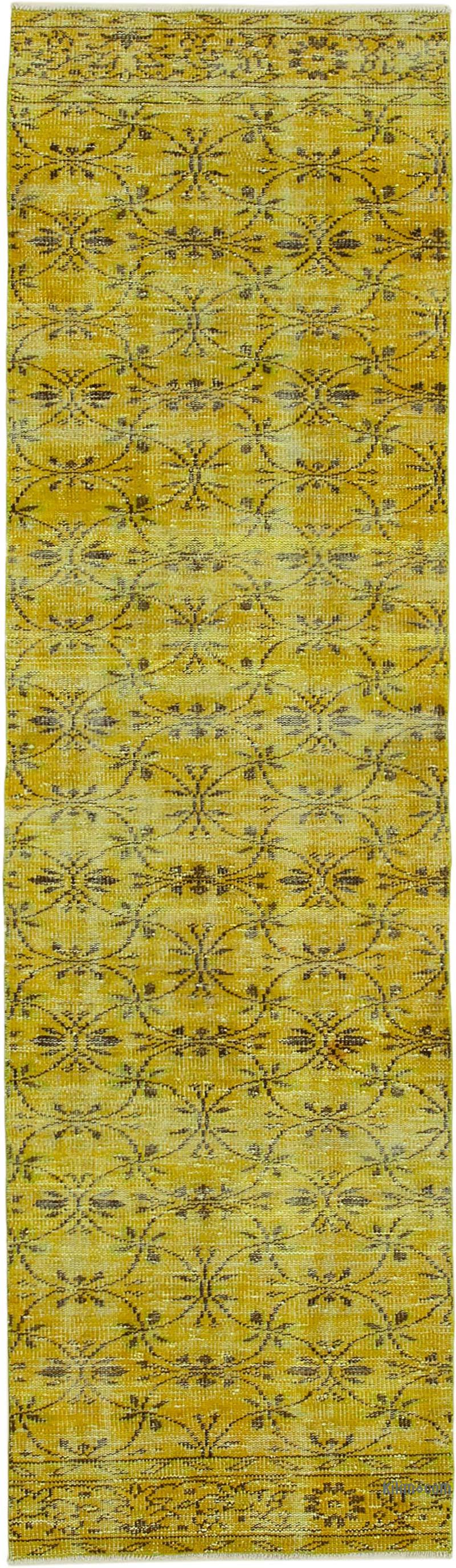 Amarillo Alfombra de Pasillo Turca Vintage Sobreteñida - 81 cm x 284 cm - K0052139