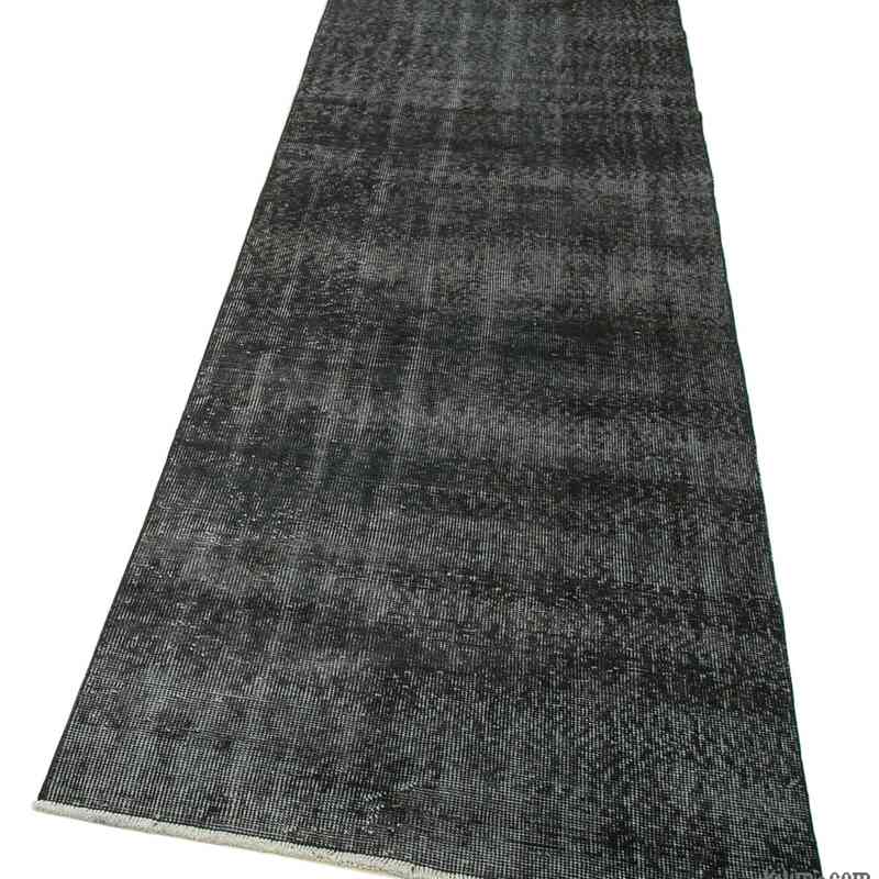 Negro Alfombra de Pasillo Turca Vintage Sobreteñida - 90 cm x 326 cm - K0052152