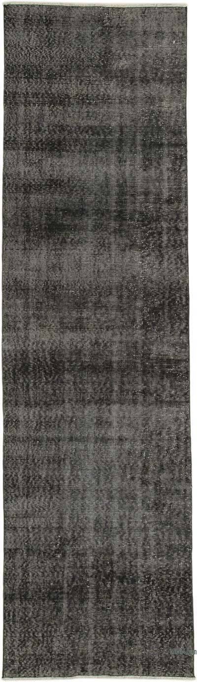 Black Over-dyed Turkish Vintage Runner Rug - 2' 11" x 10' 8" (35" x 128")