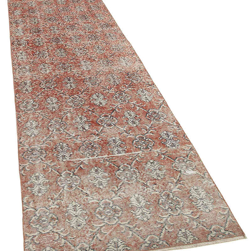Rojo Alfombra de Pasillo Turca Vintage Sobreteñida - 92 cm x 335 cm - K0052160