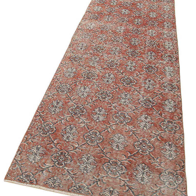 Rojo Alfombra de Pasillo Turca Vintage Sobreteñida - 92 cm x 335 cm - K0052160