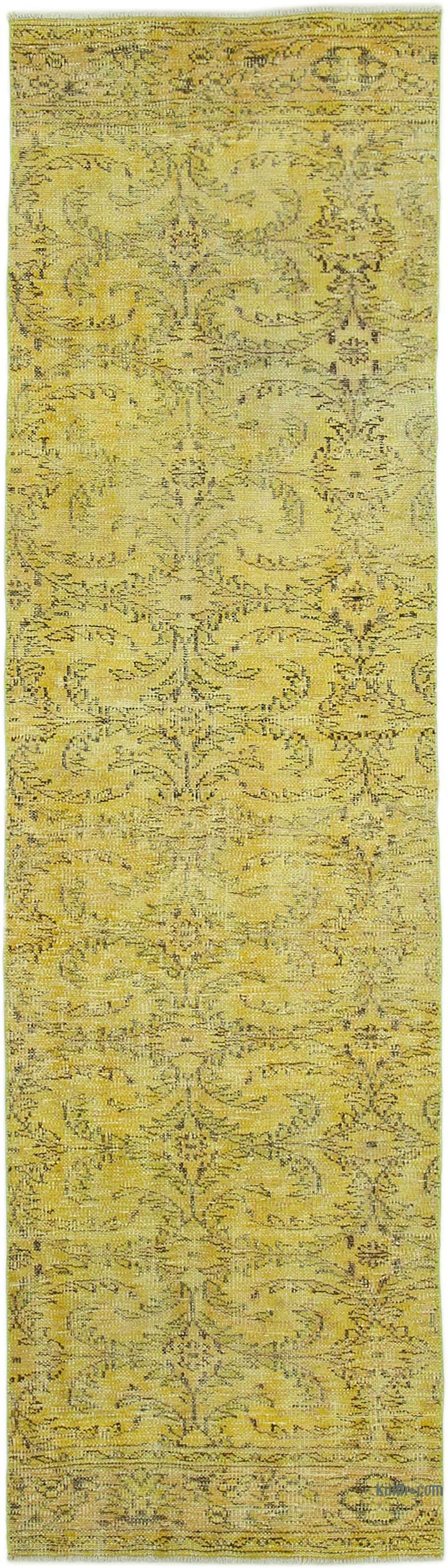 Sarı Boyalı El Dokuma Vintage Halı Yolluk - 81 cm x 290 cm - K0052186