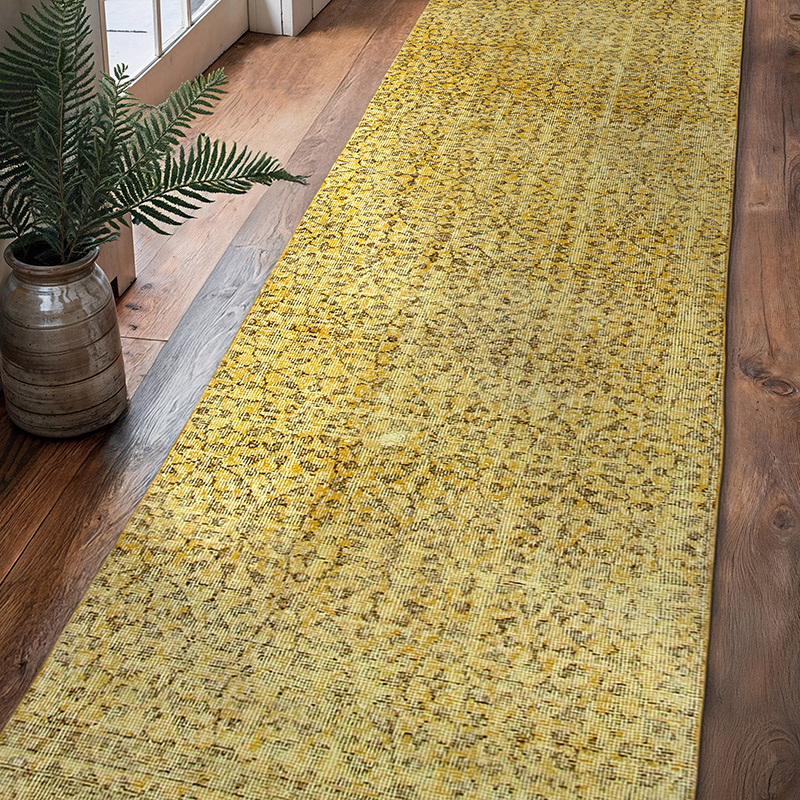 Yellow Over-dyed Turkish Vintage Runner Rug - 2' 7" x 10' 4" (31" x 124") - K0052194