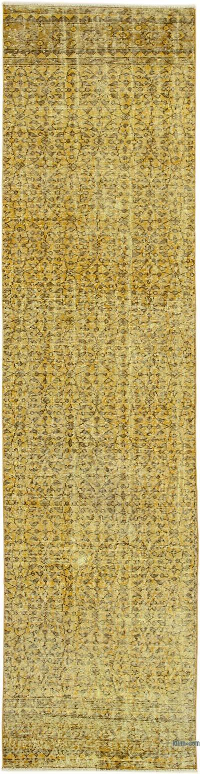 Amarillo Alfombra de Pasillo Turca Vintage Sobreteñida - 80 cm x 314 cm