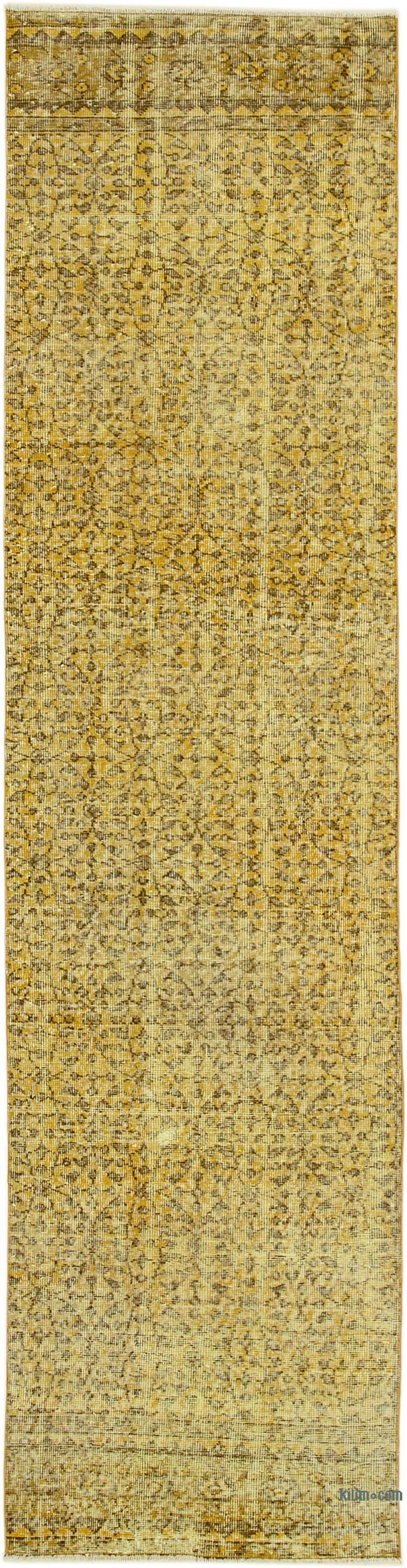 Yellow Over-dyed Turkish Vintage Runner Rug - 2' 7" x 10' 4" (31" x 124") - K0052194