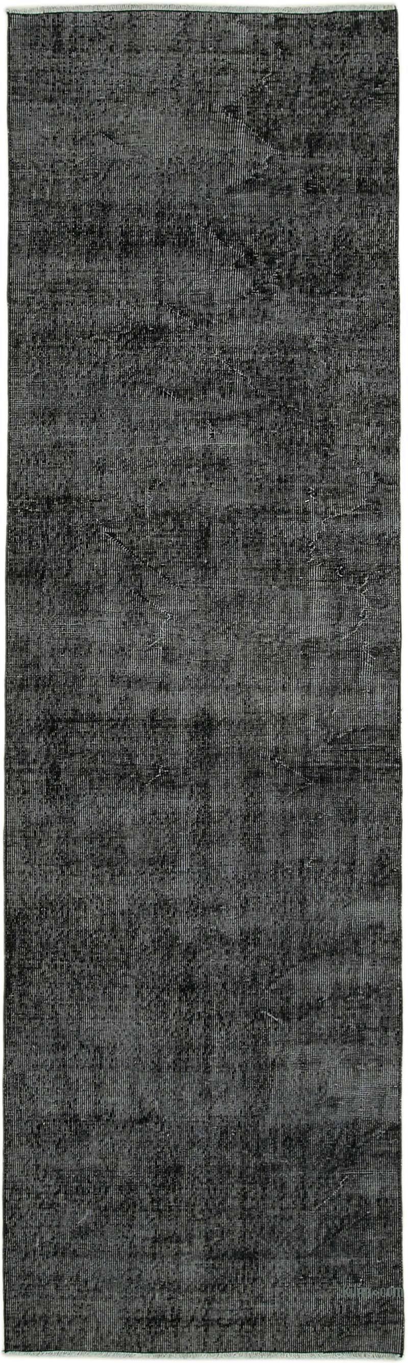 Negro Alfombra de Pasillo Turca Vintage Sobreteñida - 90 cm x 305 cm - K0052195