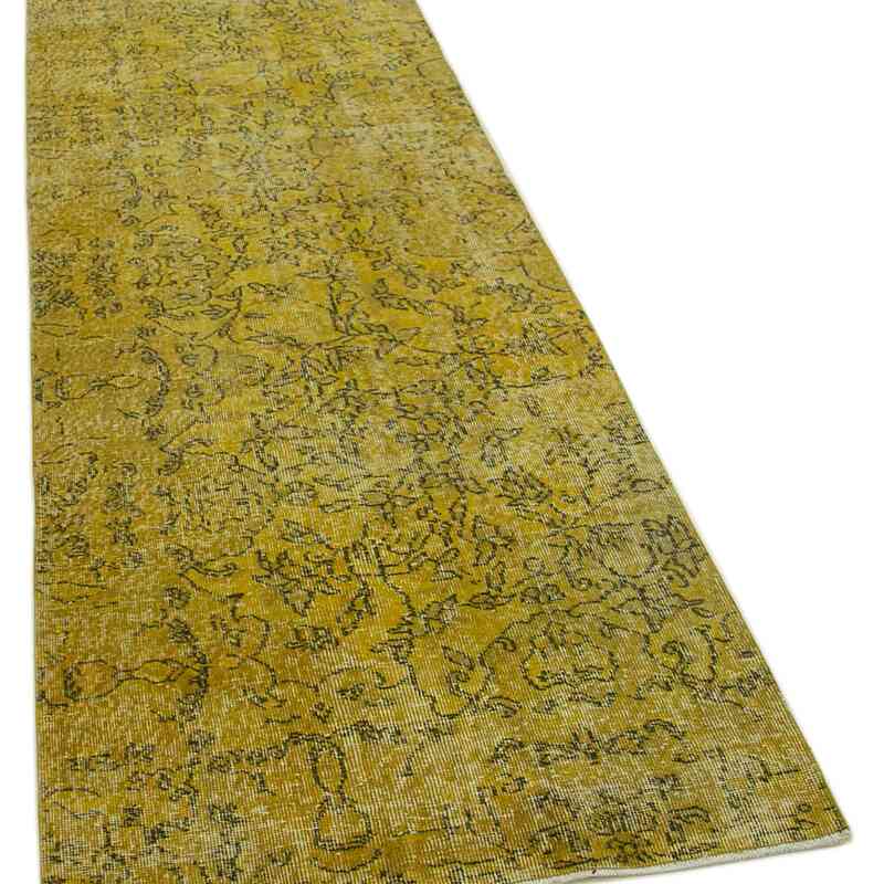 Sarı Boyalı El Dokuma Vintage Halı Yolluk - 90 cm x 301 cm - K0052196