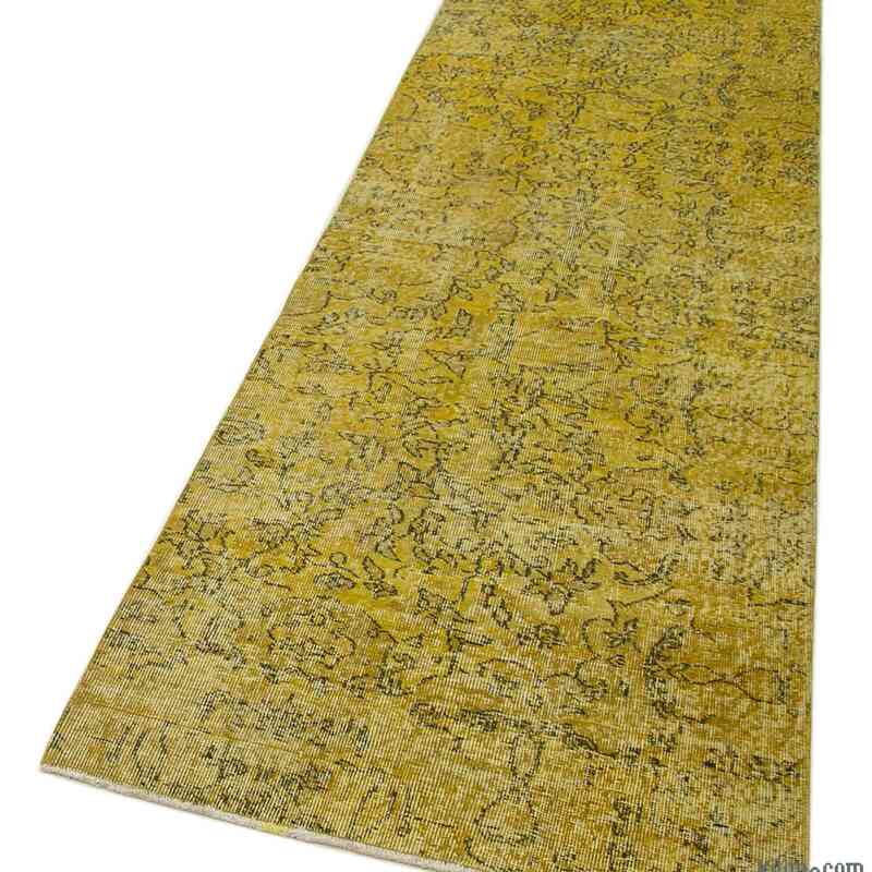 Sarı Boyalı El Dokuma Vintage Halı Yolluk - 90 cm x 301 cm - K0052196