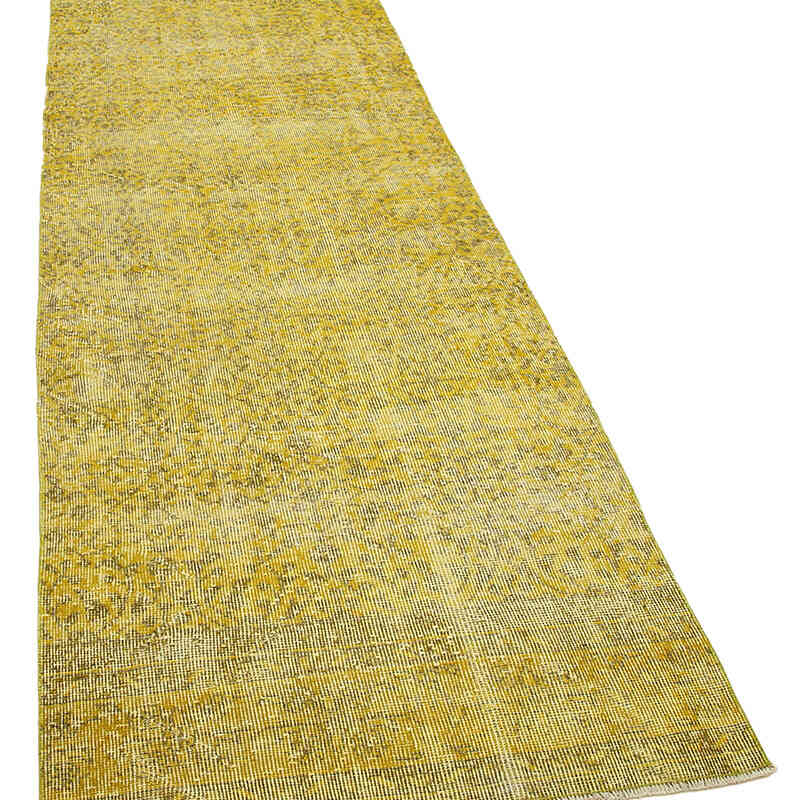 Amarillo Alfombra de Pasillo Turca Vintage Sobreteñida - 91 cm x 301 cm - K0052206