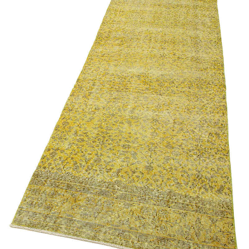 Amarillo Alfombra de Pasillo Turca Vintage Sobreteñida - 91 cm x 301 cm - K0052206