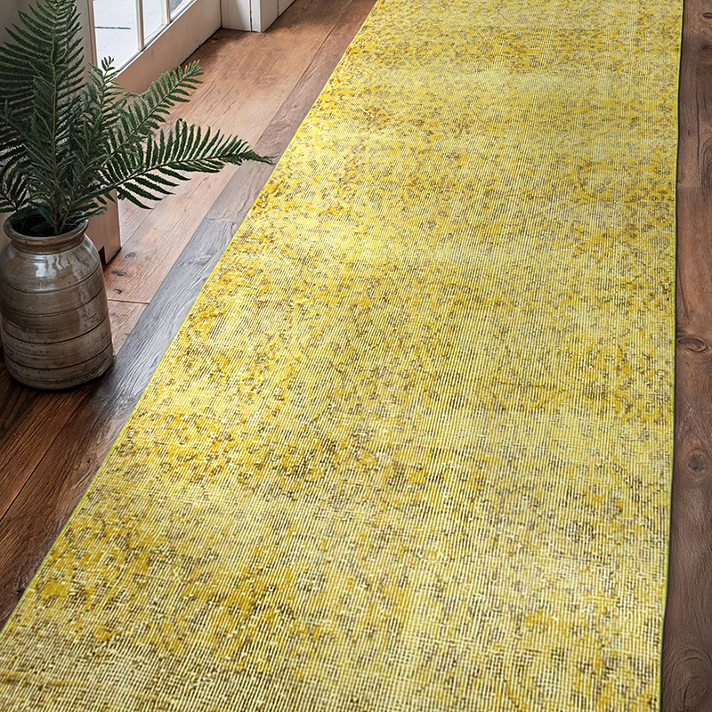 Amarillo Alfombra de Pasillo Turca Vintage Sobreteñida - 91 cm x 301 cm - K0052206