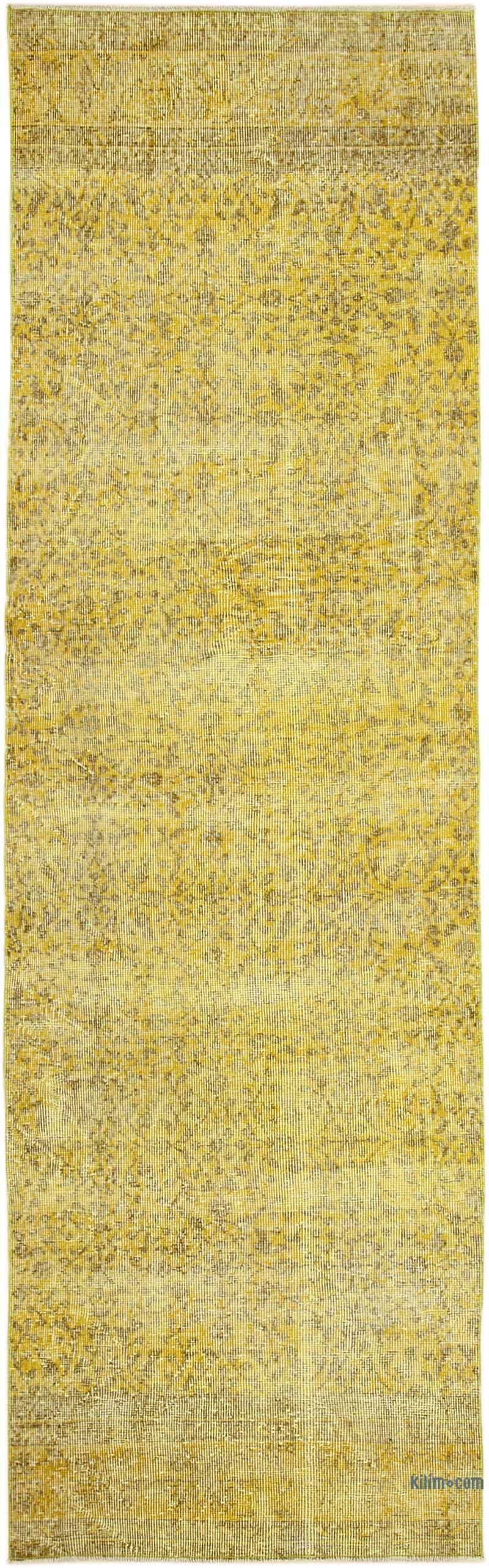Amarillo Alfombra de Pasillo Turca Vintage Sobreteñida - 91 cm x 301 cm - K0052206