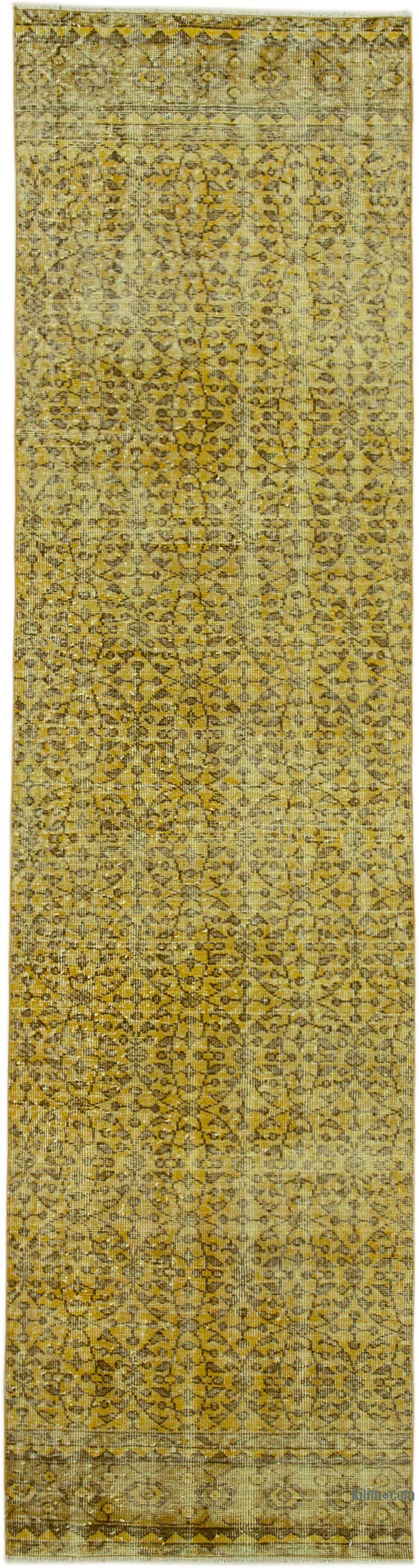Amarillo Alfombra de Pasillo Turca Vintage Sobreteñida - 80 cm x 311 cm - K0052231