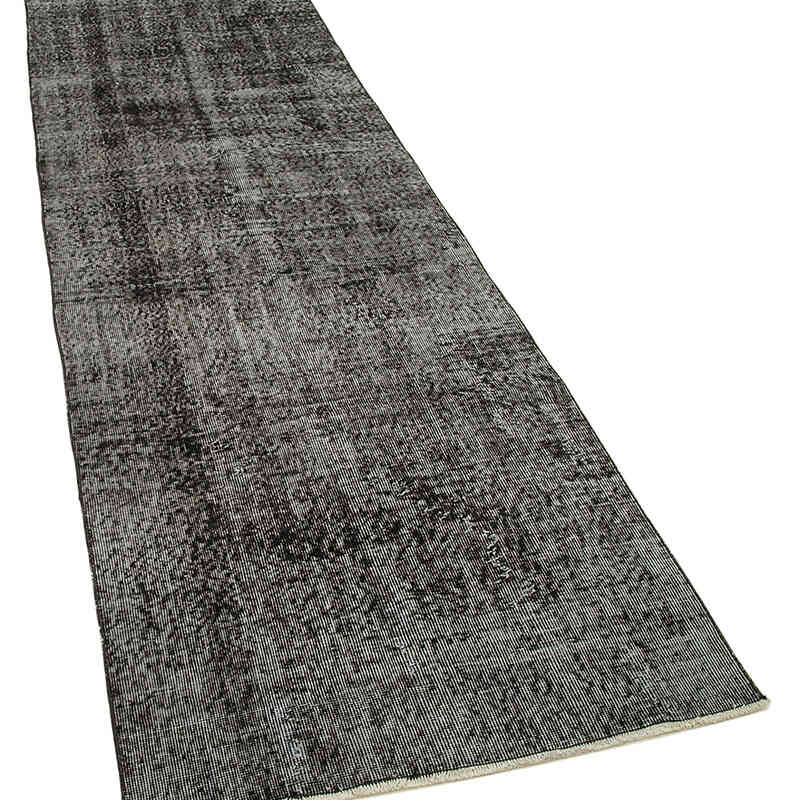 Negro Alfombra de Pasillo Turca Vintage Sobreteñida - 90 cm x 306 cm - K0052241
