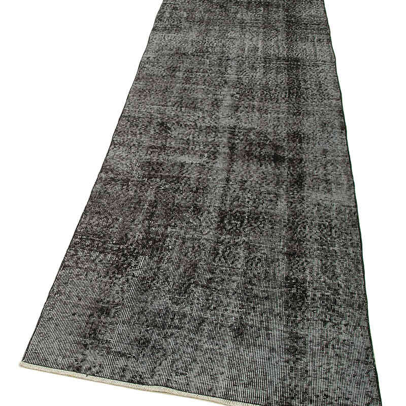 Negro Alfombra de Pasillo Turca Vintage Sobreteñida - 90 cm x 306 cm - K0052241