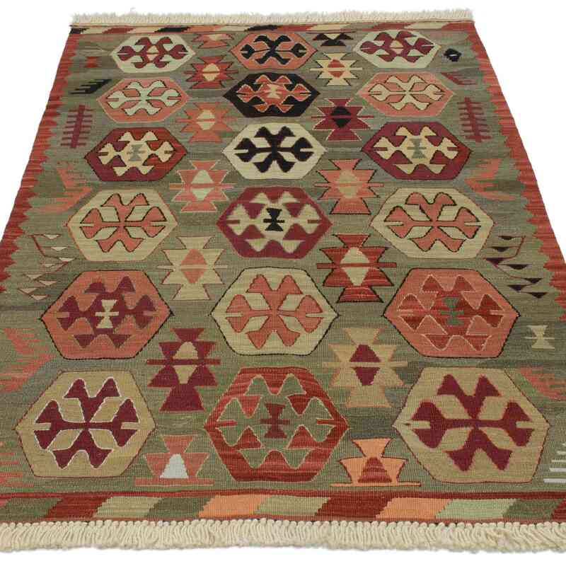 Verde Nueva Alfombra Turca Kilim - 92 cm x 133 cm - K0052323