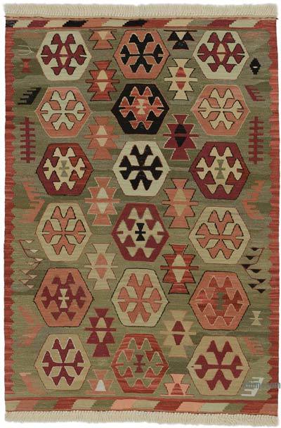 Yeşil Yeni Kök Boya El Dokuma Kilim - 92 cm x 133 cm