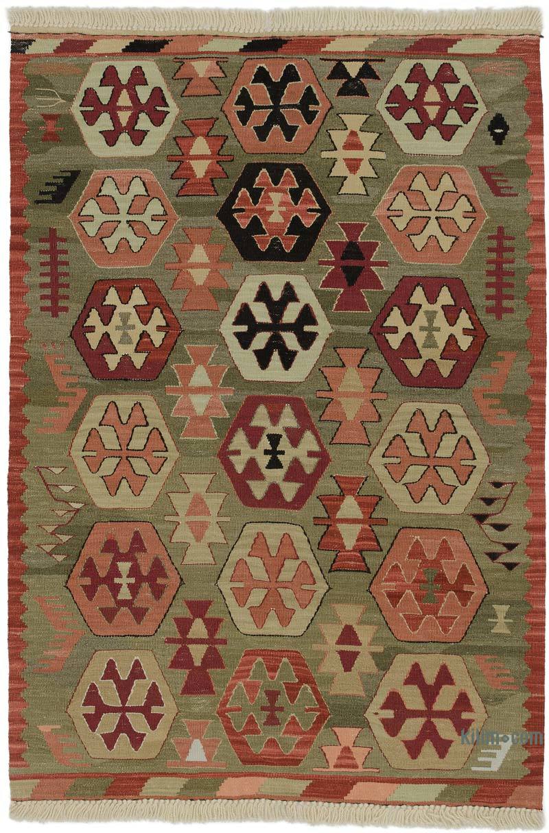 Verde Nueva Alfombra Turca Kilim - 92 cm x 133 cm - K0052323