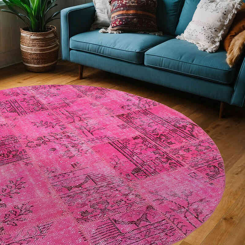 Rosado Alfombra De Retazos Turca Sobre-Teñida - 200 cm x 200 cm - K0052345