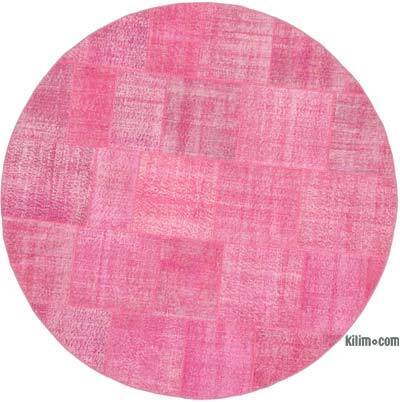 Rosado Alfombra De Retazos Turca Sobre-Teñida - 205 cm x 205 cm