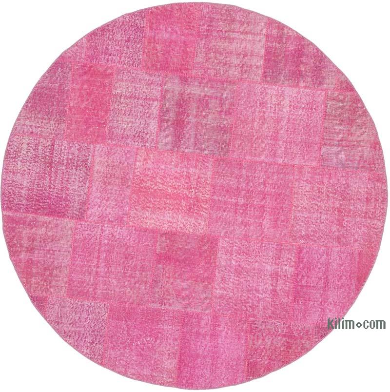 Pink Round Patchwork Hand-Knotted Turkish Rug - 6' 9" x 6' 9" (81" x 81") - K0052360
