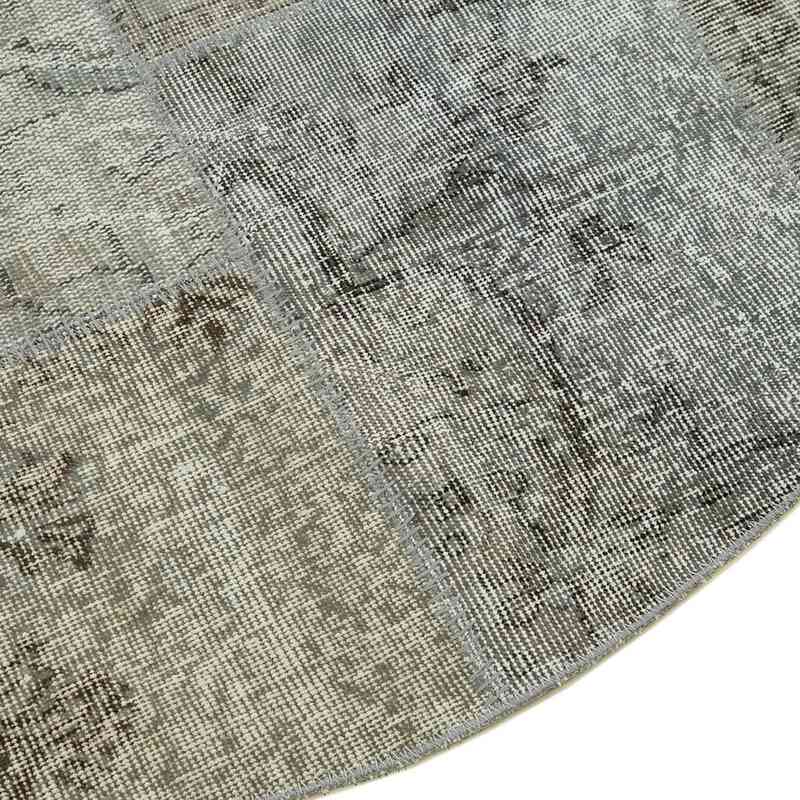 Grey Round Patchwork Hand-Knotted Turkish Rug - 5' 11" x 5' 11" (71" x 71") - K0052368