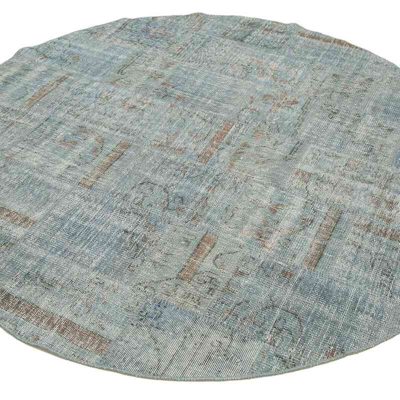 Azul claro Alfombra De Retazos Turca Sobre-Teñida - 198 cm x 198 cm - K0052375