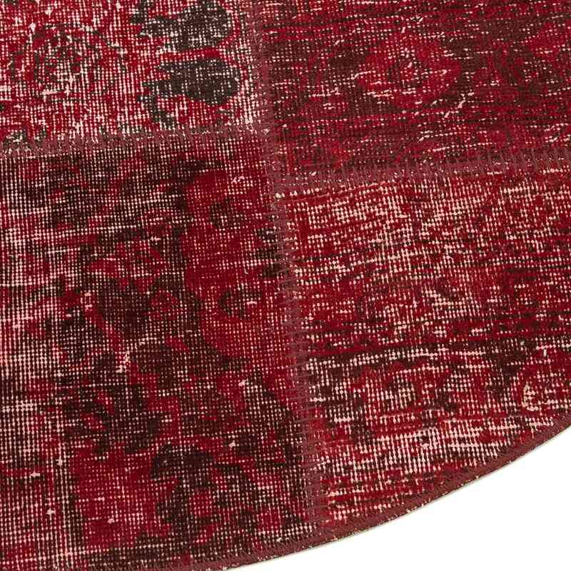 Red Round Patchwork Hand-Knotted Turkish Rug - 4' 11" x 4' 11" (59" x 59") - K0052377