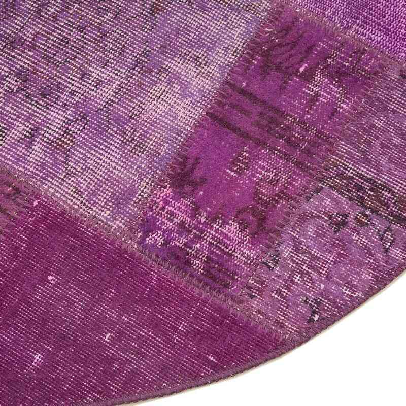 Purple Round Patchwork Hand-Knotted Turkish Rug - 5'  x 5'  (60" x 60") - K0052379