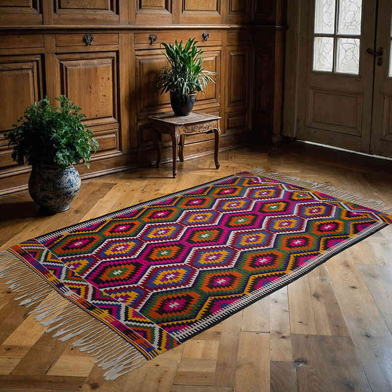 Multicolor Alfombra Vintage Antalya Kilim - 162 cm x 254 cm - K0052565
