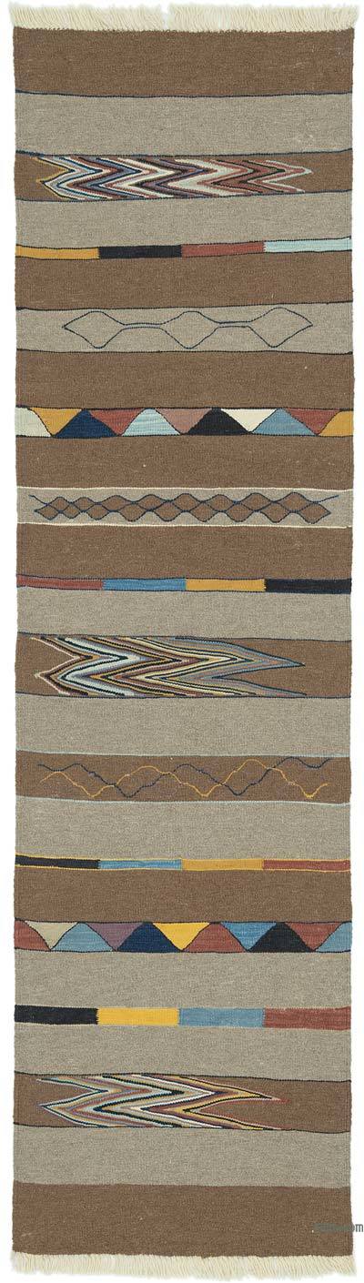 Brown New Handwoven Turkish Kilim Runner - 2' 5" x 8' 8" (29" x 104")