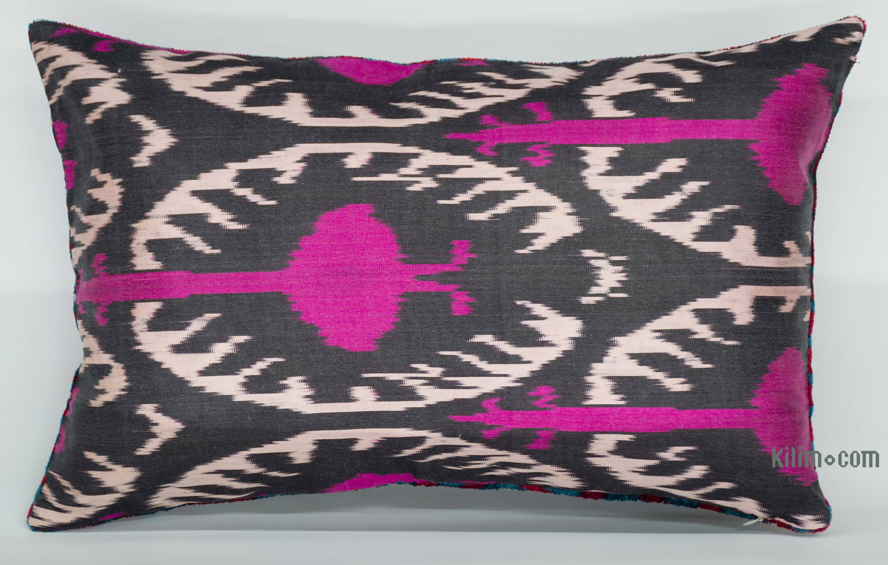 Pink & Yellow Velvet Cushion Cover with Traditional Ikat Pattern | Front side is 100% orders Silk Velvet, Back side is Soft Pink Fabric | OEKO-TEX®