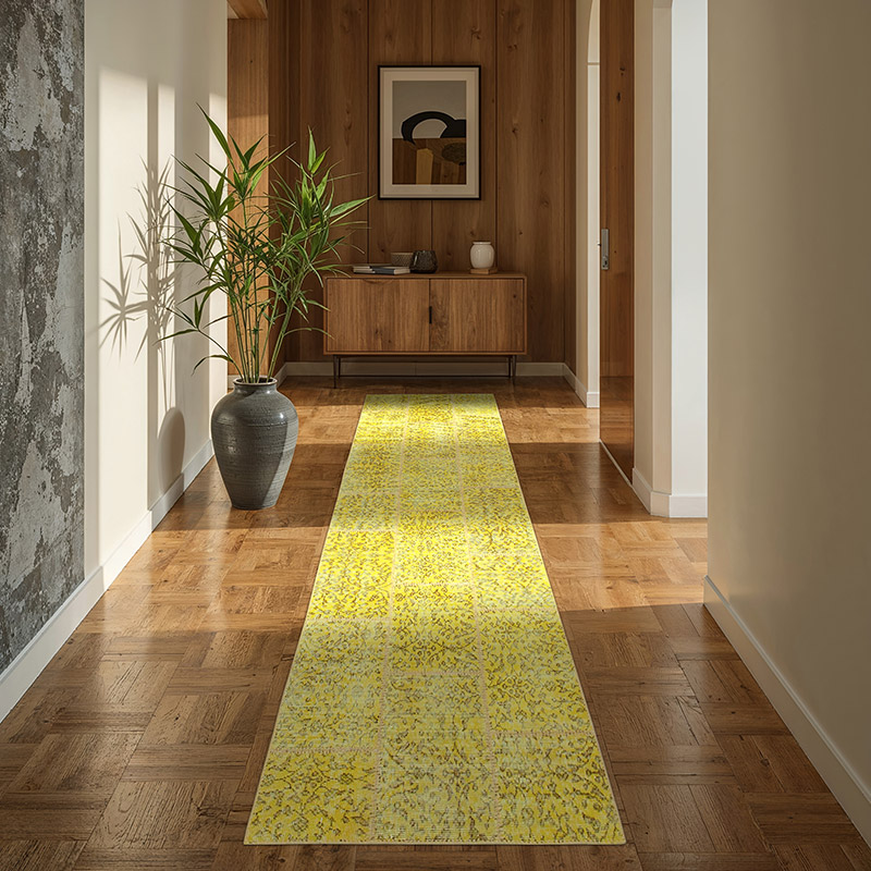 Yellow Patchwork Hand-Knotted Turkish Runner - 2' 10" x 9'  (34" x 108") - K0053862