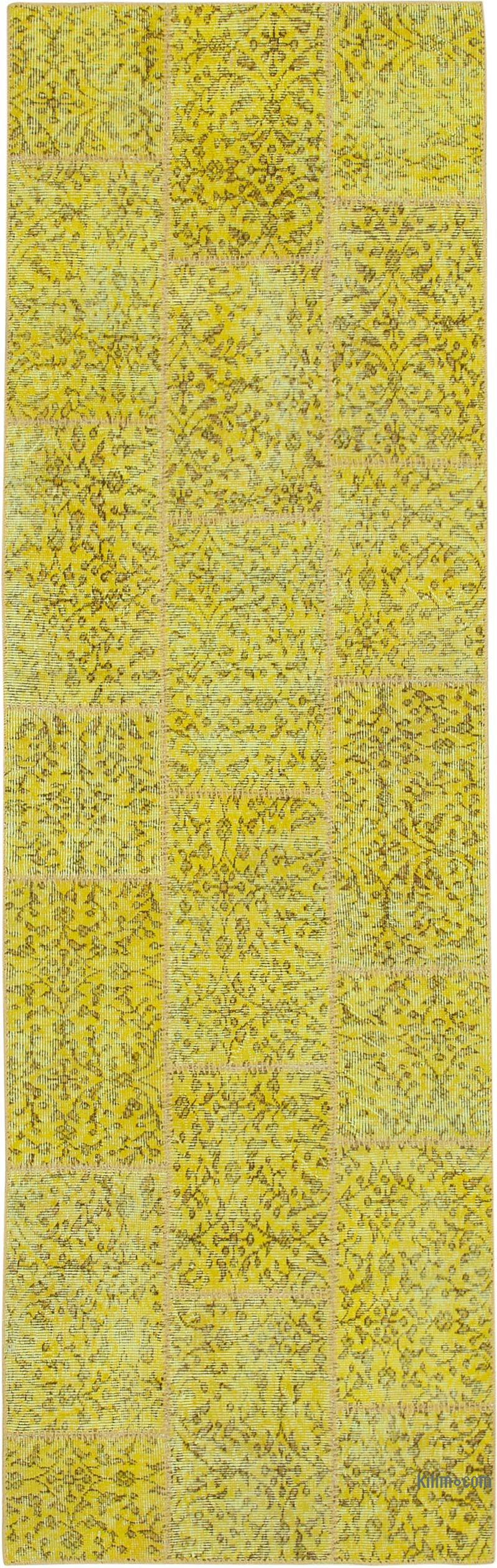 Yellow Patchwork Hand-Knotted Turkish Runner - 2' 10" x 9'  (34" x 108") - K0053862