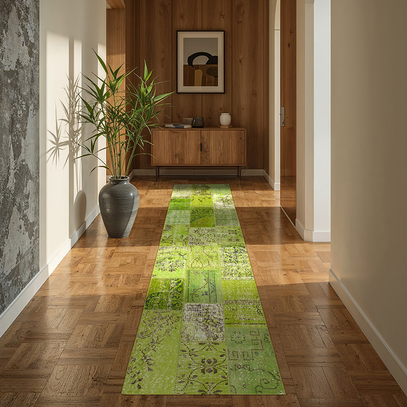 Verde Alfombra De Retazos Turca Sobre-teñida - 86 cm x 300 cm - K0053865