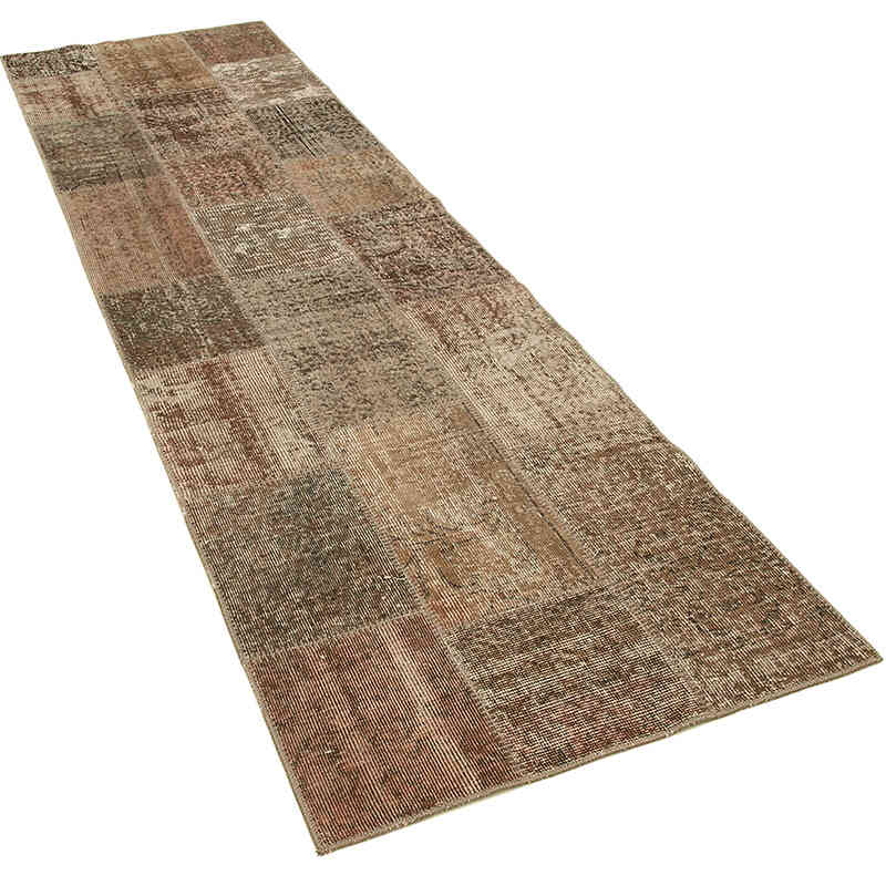 Marrón Alfombra De Retazos Turca Sobre-teñida - 86 cm x 304 cm - K0053866