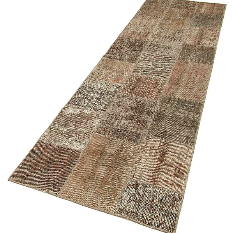 Marrón Alfombra De Retazos Turca Sobre-teñida - 86 cm x 304 cm - K0053866