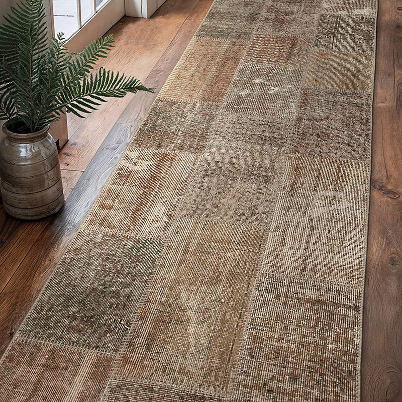 Marrón Alfombra De Retazos Turca Sobre-teñida - 86 cm x 304 cm - K0053866