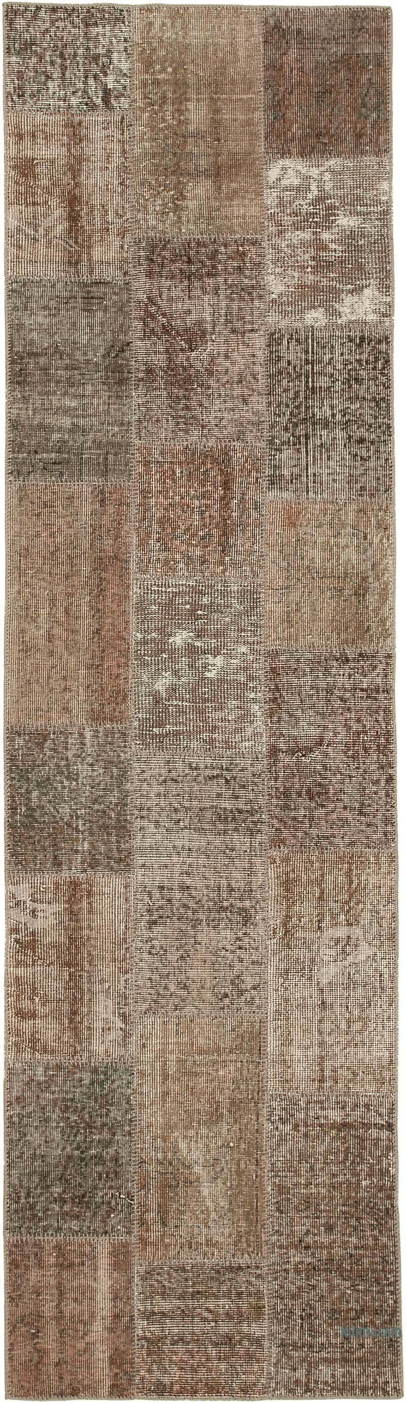 Marrón Alfombra De Retazos Turca Sobre-teñida - 86 cm x 304 cm - K0053866