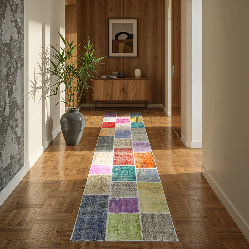 Multicolor Patchwork Hand-Knotted Turkish Runner - 3'  x 9' 10" (36" x 118") - K0053879