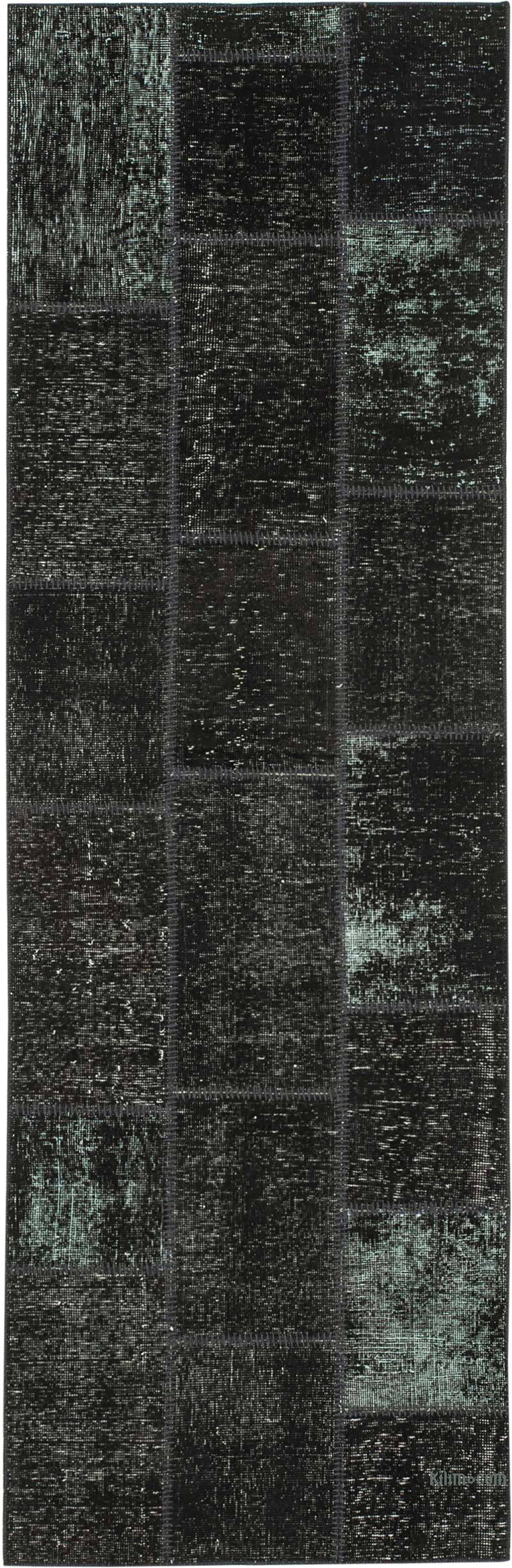 Negro Alfombra De Retazos Turca Sobre-teñida - 87 cm x 268 cm - K0053885