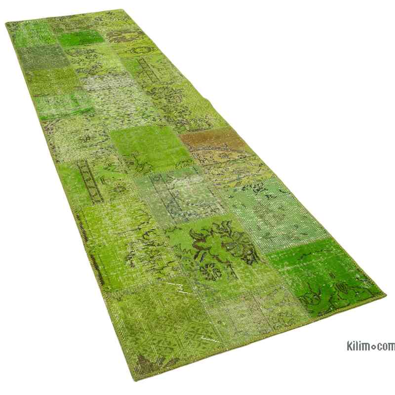 Verde Alfombra De Retazos Turca Sobre-teñida - 86 cm x 300 cm - K0053888
